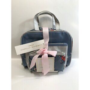 Adrienne Vittadini Cosmetic Make Up Bag Satchel Set Of 3 Blue Eastern Floral
